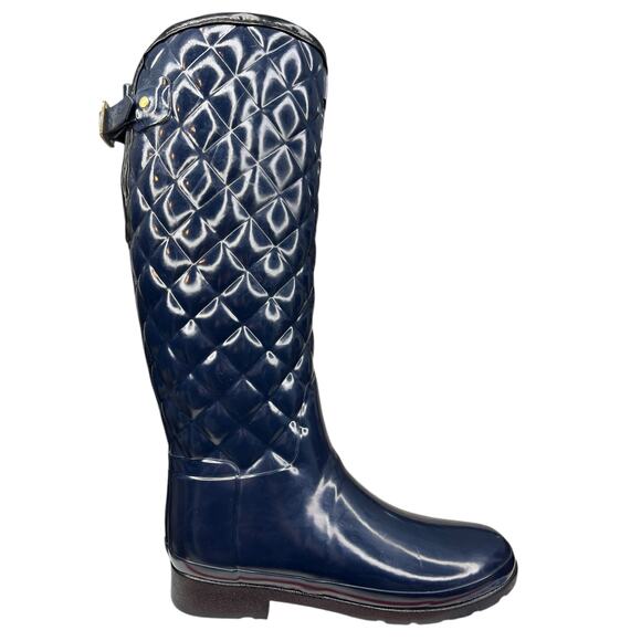 Hunter Women's Blue Glossy Quilted Waterproof Rain Boot Size US 10 - Picture 1 of 10